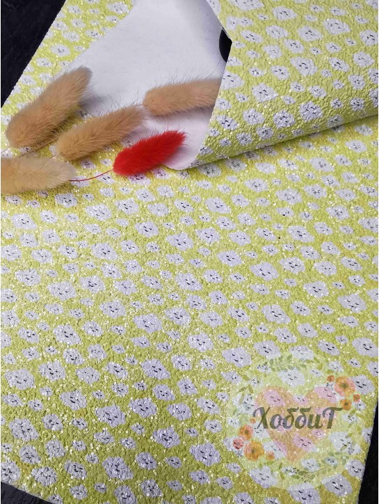 Кожзам с блестками "Облачко" 21*29,5см. (желтый)